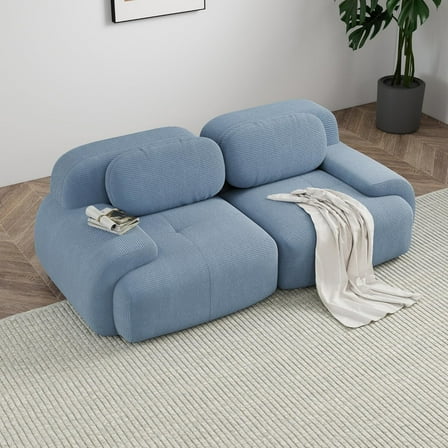 DEALTOPS 82" Oversized Corduroy Loveseat Sofa, Comfy 2-Seater Couch for Living Room & Bedroom, No Assembly, Blue