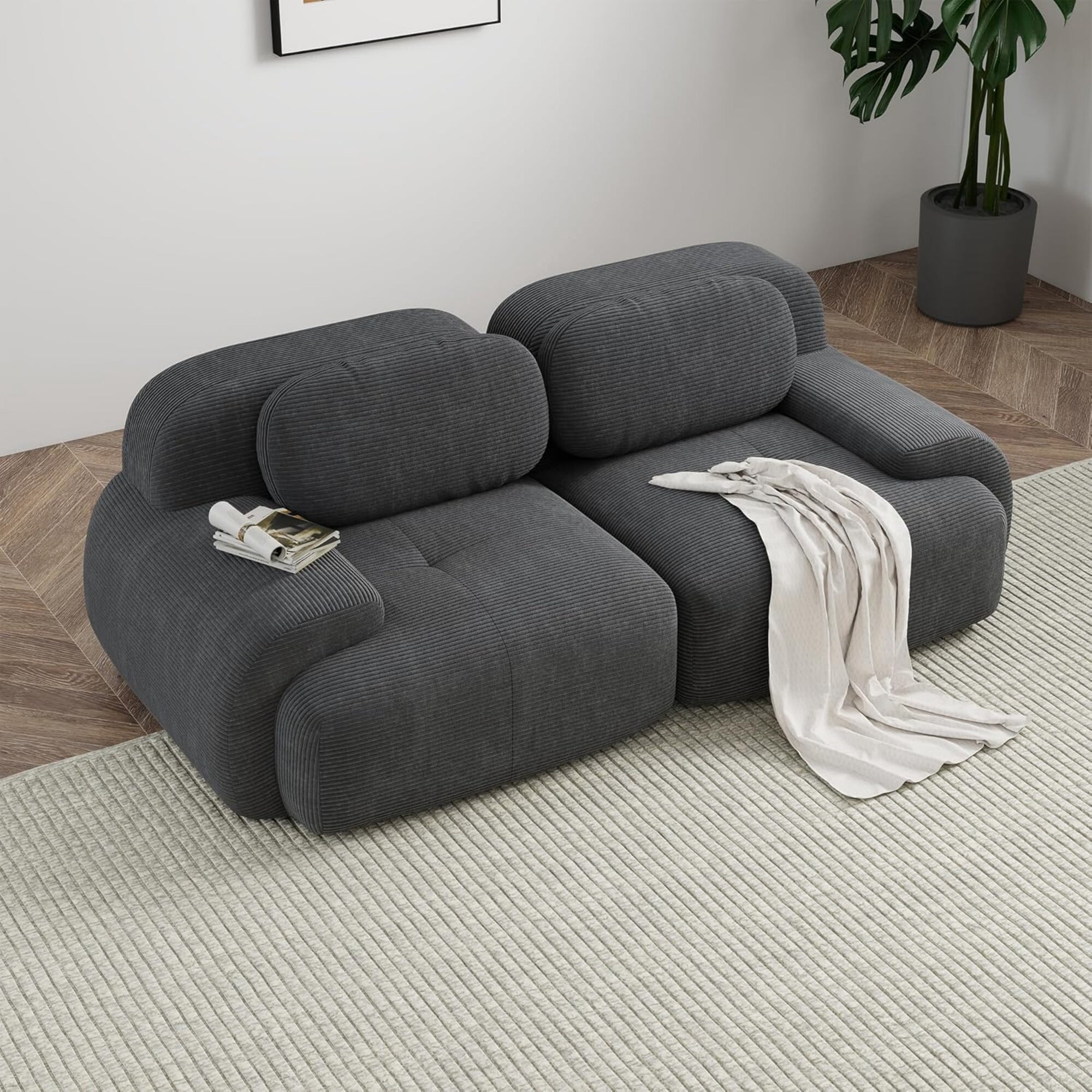 DEALTOPS 82" Oversized Corduroy Loveseat Sofa, Comfy 2-Seater Couch for Living Room & Bedroom, No Assembly, Gray