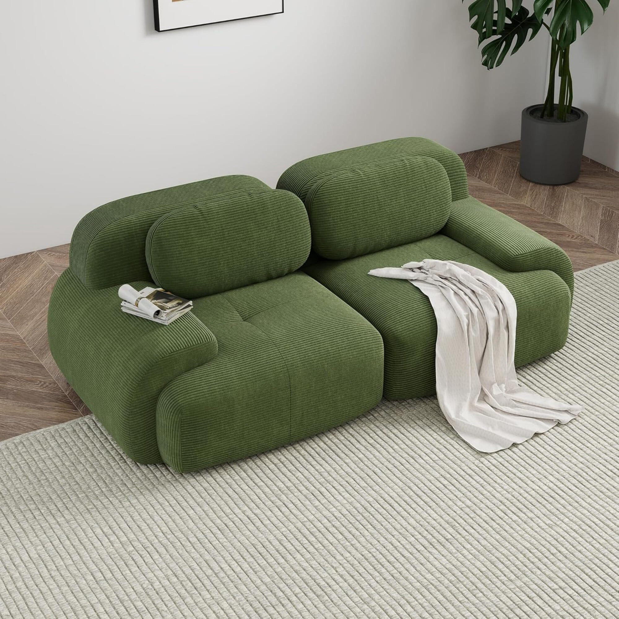 DEALTOPS 82" Oversized Corduroy Loveseat Sofa, Comfy 2-Seater Couch for Living Room & Bedroom, No Assembly, Green