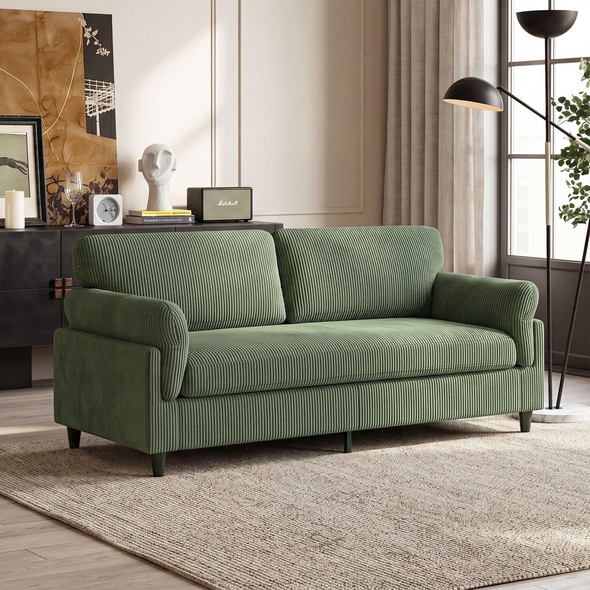 DEALTOPS 83" Corduroy Loveseat Sofa, 850lbs Heavy Duty 2-Seater Couch, Iron & Wood Frame, Sage Green