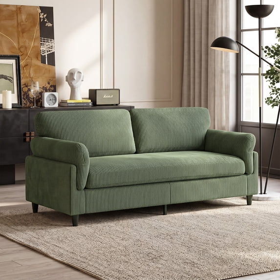 DEALTOPS 83" Corduroy Loveseat Sofa, 850lbs Heavy Duty 2-Seater Couch, Iron & Wood Frame, Sage Green