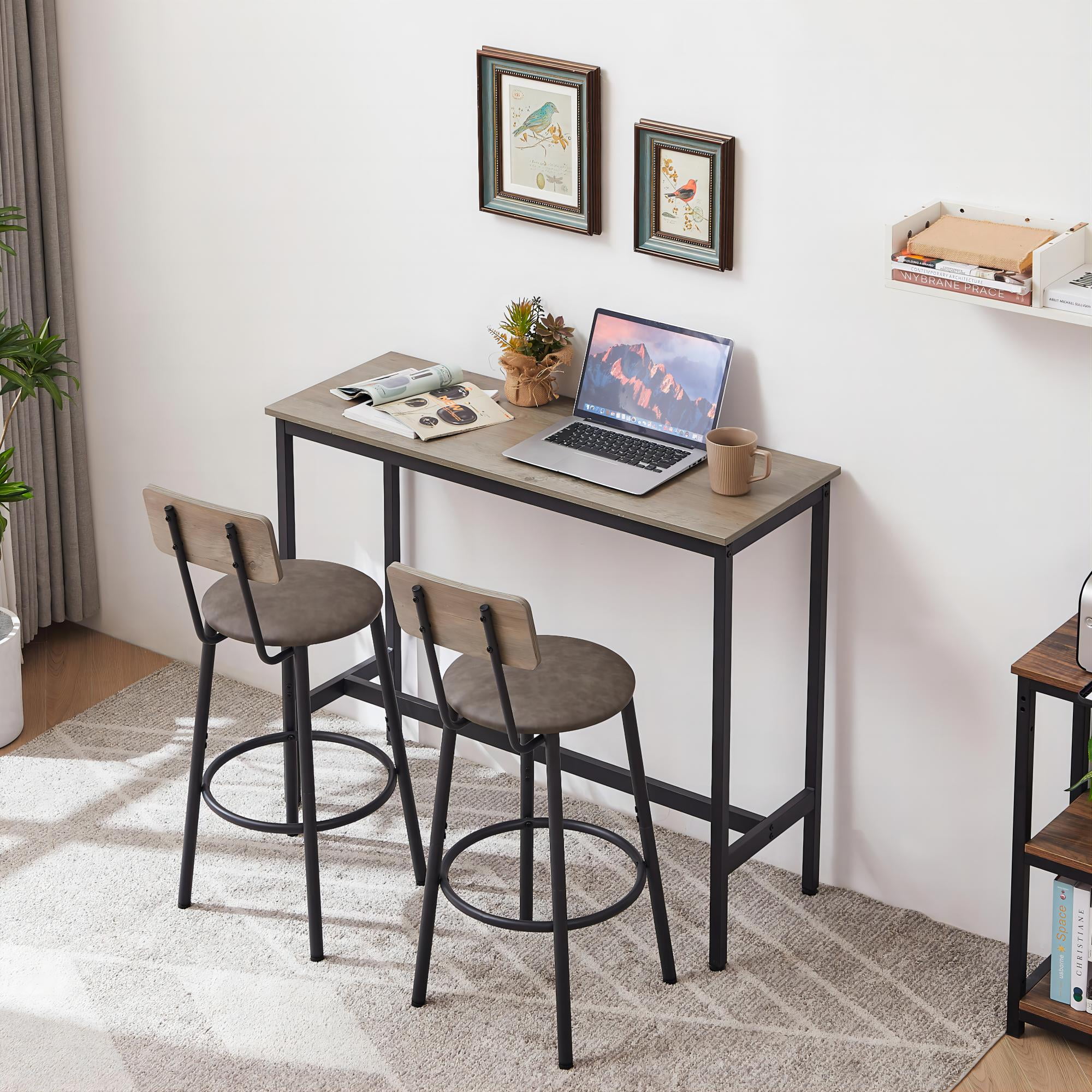 DEALTOPS Bar Table Set with 2 Bar stools PU Soft seat with backrest-Grey