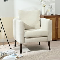 DEALTOPS Chenille Accent Chair,Upholstered Arm Chair with Solid Wood Legs,Waist Pillow,Padded Single Chair for Living Room/Bedroom/Study/Waiting Room-Beige