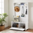 thumbnail image 1 of DEALTOPS Classic Hall Tree with Bench and Open Shelves, Entryway Coat Racks with Cabinets, White, 1 of 8
