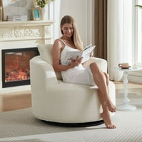 DEALTOPS Compressed 360° Swivel Barrel Chair, Modern Faux Fur Accent Chair with Pillow, Cozy Small Space Lounge, Beige