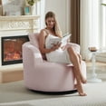 thumbnail image 1 of DEALTOPS Compressed 360° Swivel Barrel Chair, Modern Faux Fur Accent Chair with Pillow, Cozy Small Space Lounge, Pink, 1 of 8