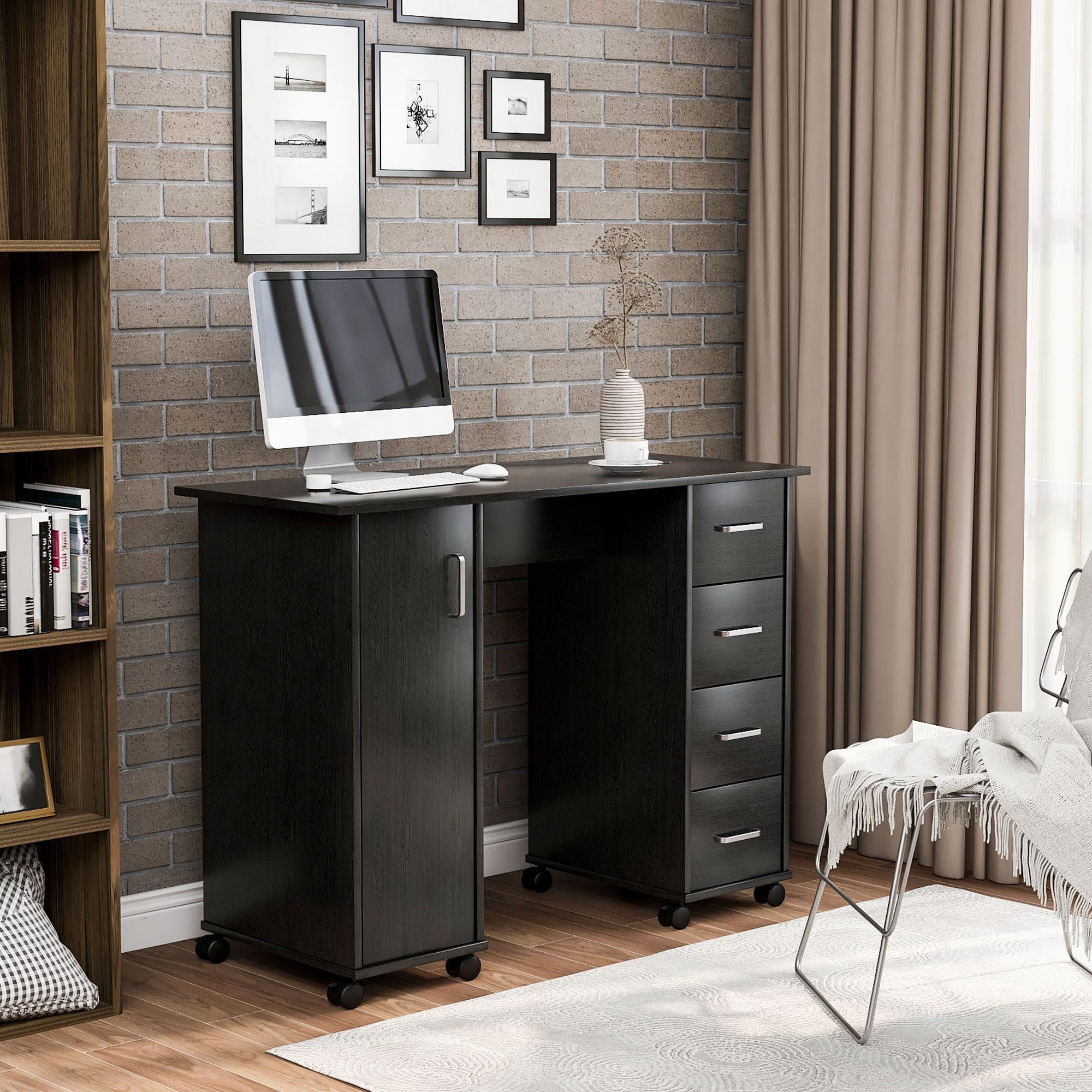 DEALTOPS Computer Desk with Multiple Drawers and Locker for Home and Office - Black