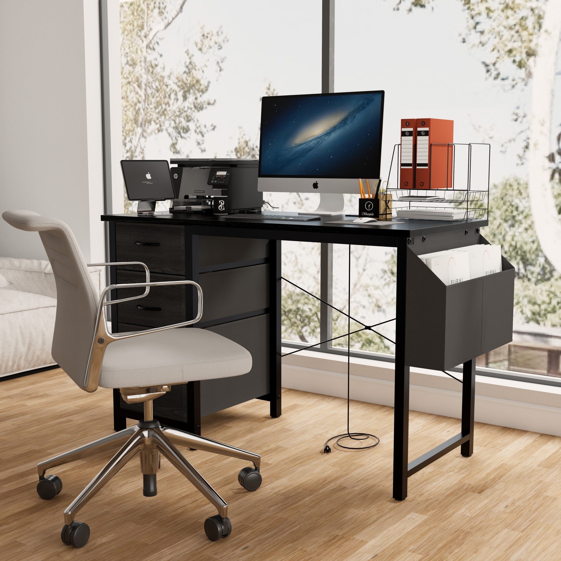 Power Rack Computer Desk DEALTOPS Computer Desk with Power Outlets, Office desk with Reversible ...