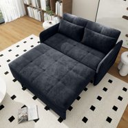 Lunale 3-in-1 Convertible Pull Out Sofa Bed - 55" Velvet Sleeper Loveseat, Black