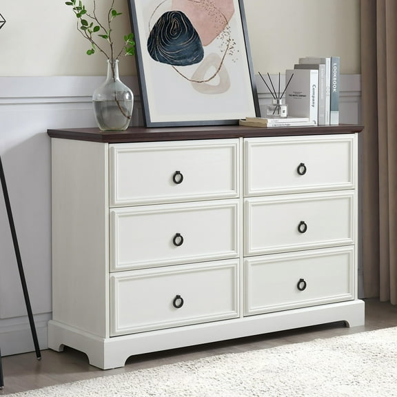 DEALTOPS Farmhouse 6-drawer Dresser, Versatile Chest of Drawers for Living Room or Bedroom, White