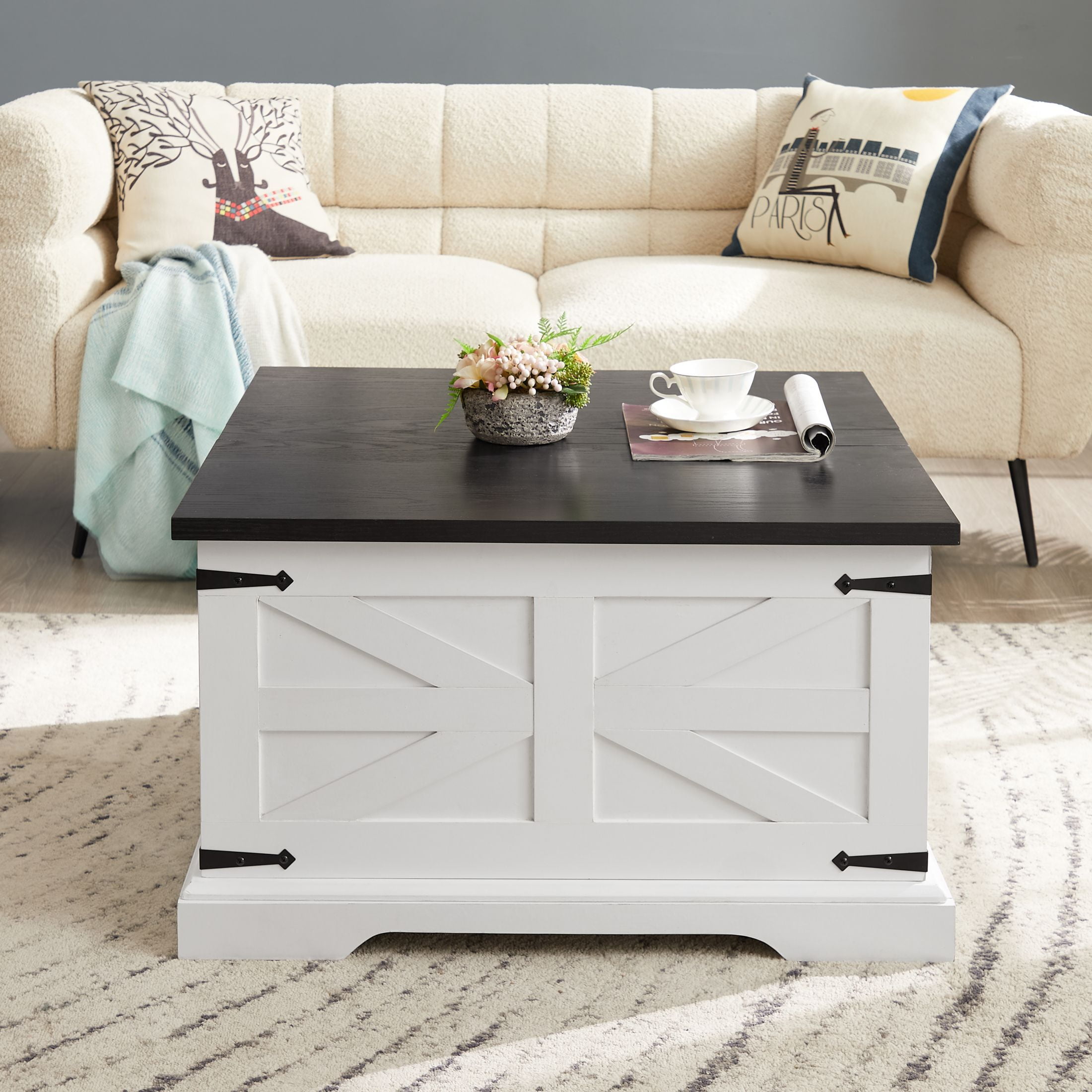 Homall Farmhouse Coffee Table with Barn Doors & Adjustable