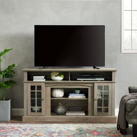DEALTOPS Farmhouse TV Stand Entertainment Center with Open and Closed Storage Space for TVs Up to 65'', Gray Wash