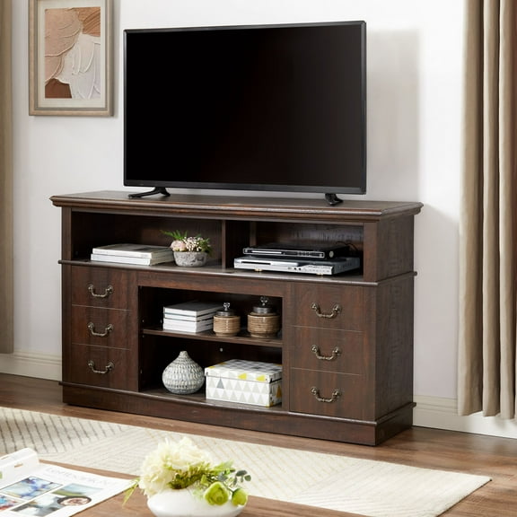 DEALTOPS Farmhouse TV Stand Entertainment Console Center with Spacious Space for TVs Up to 65'', Espresso
