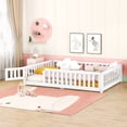 thumbnail image 1 of DEALTOPS Full Size Floor Bed with Safety Guardrails and Door Montessori Wood Bed Frame for Kids, White, 1 of 9
