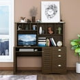 thumbnail image 1 of DEALTOPS Home Office Computer Desk with Hutch, 3 Drawers, Study Table, Keyboard Tray, Walnut, 1 of 1