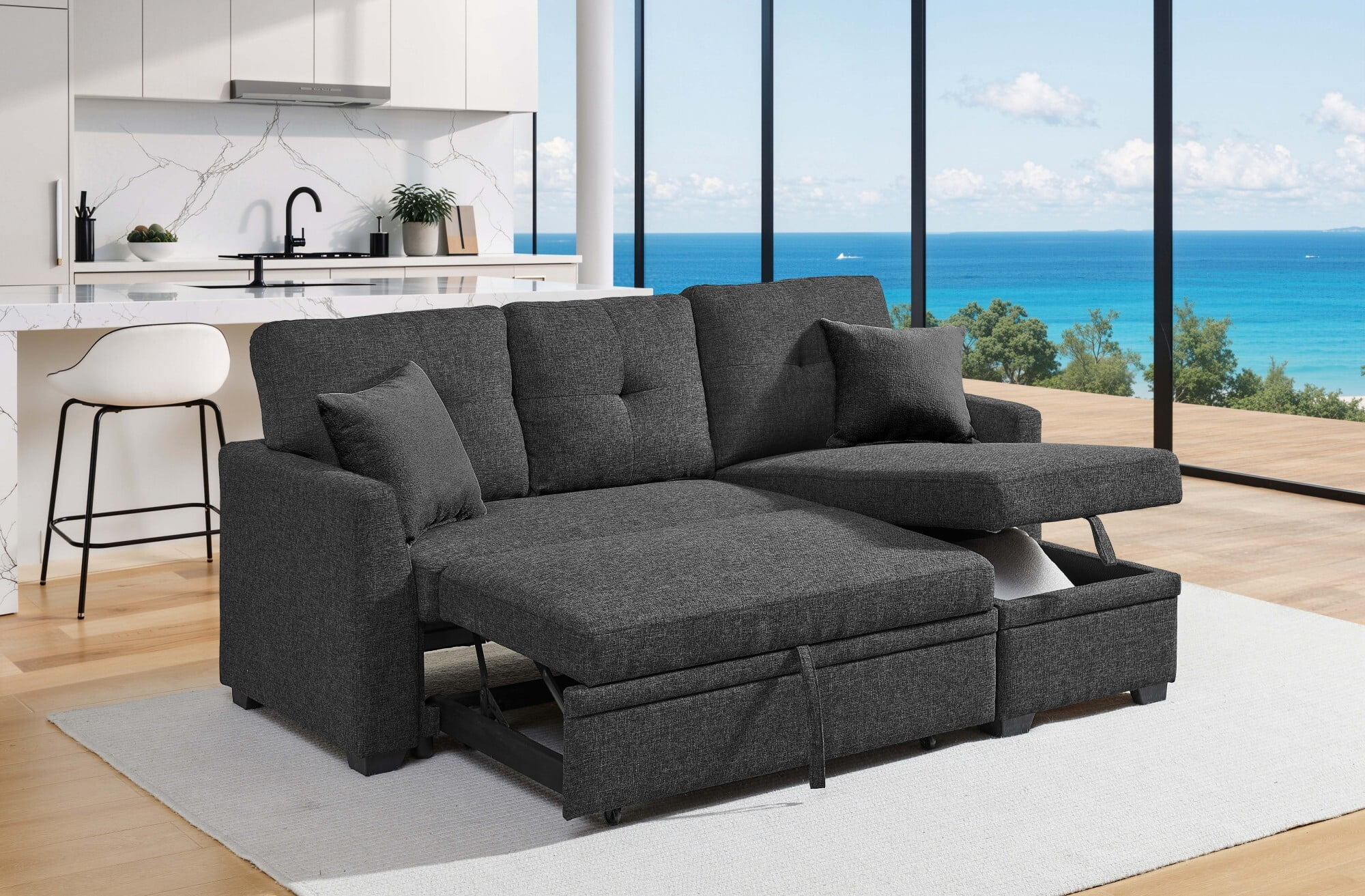 DEALTOPS L-Shaped Sectional Sofa Bed with Reversible Storage Chaise