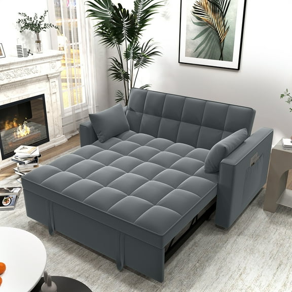 DEALTOPS Loveseat Convertible Pull Out Sleeper Sofa Bed, Gray