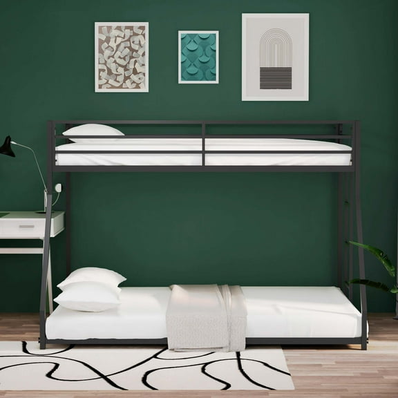 DEALTOPS Metal Bunk Bed Twin over Full for Kids Teens Adults, Black
