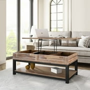 DEALTOPS Modern Lift Top Coffee Table with Hidden Storage Compartments, Stylish Coffee Table with Shelf for Living Room - Brown