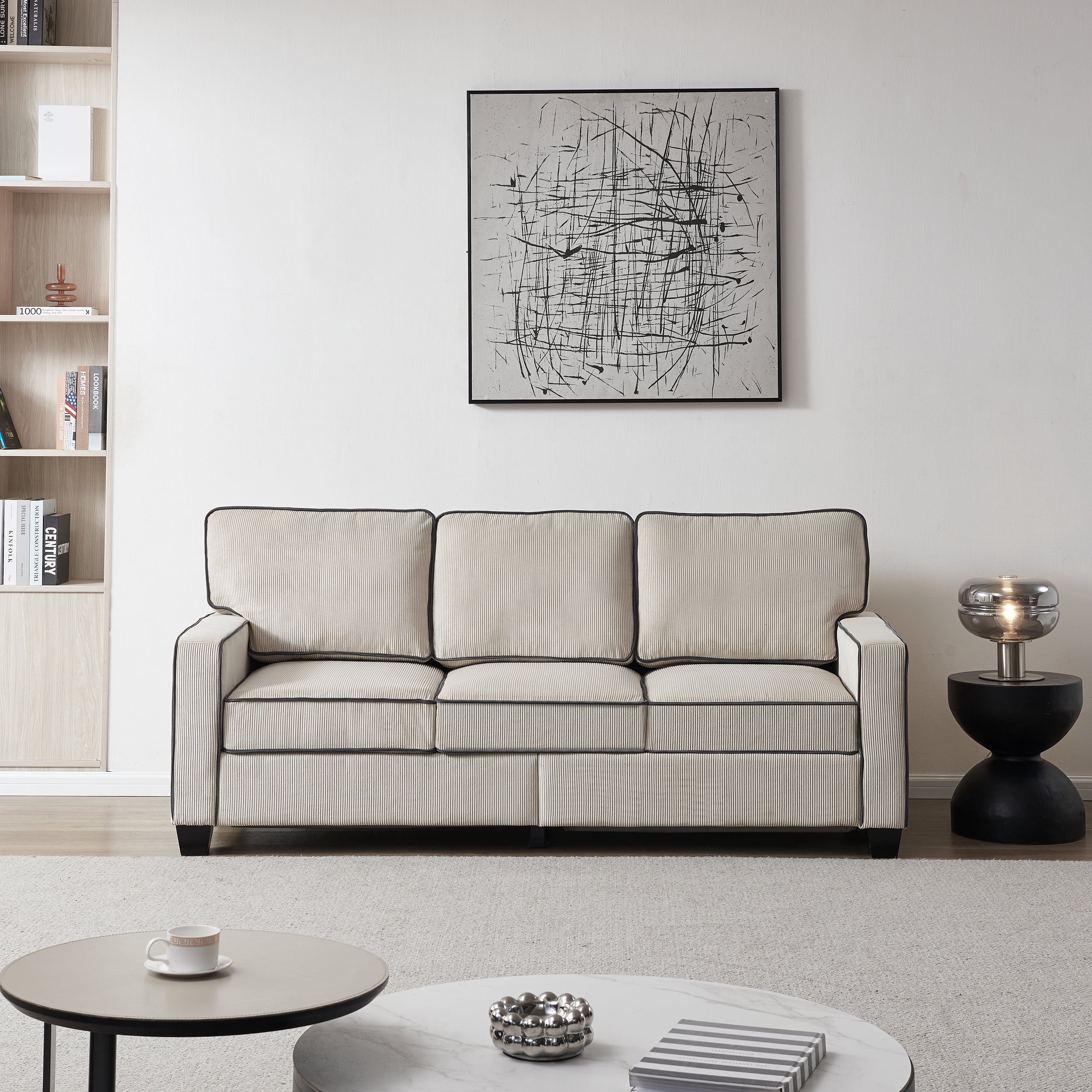 DEALTOPS Modern Sectional Sofa Corduroy Upholstered Sleeper Sofa Couch 3 Seater Sofa Chair for Living Room - Beige