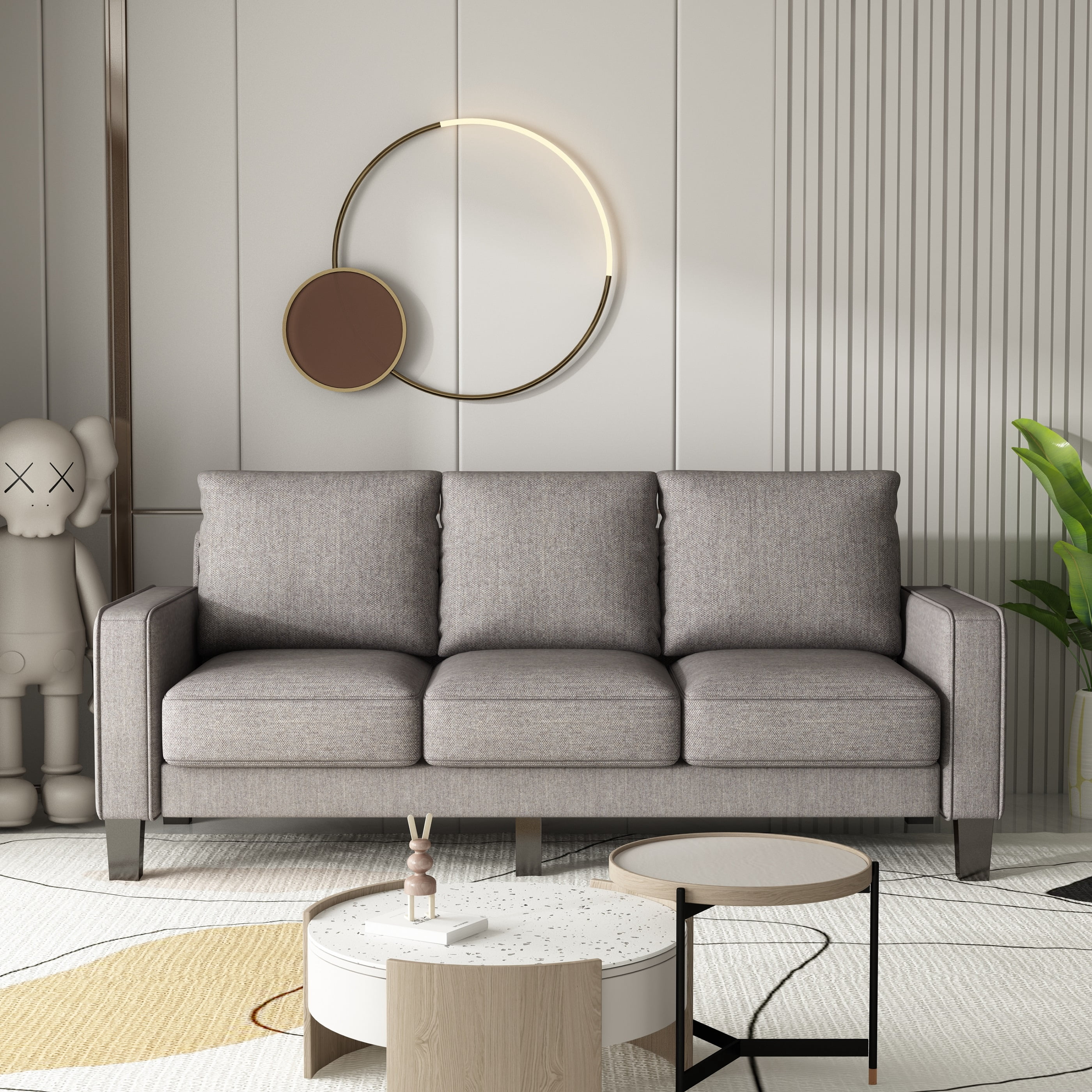 DEALTOPS Modern Sectional Sofa Couch Upholstered Sofa Storage Couches 3 Seater Sofa Chair for Living Room - Light Gray