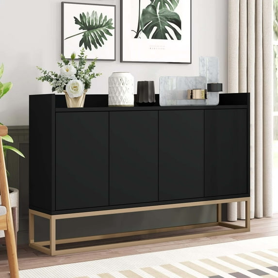 DEALTOPS Modern Sideboard with Large Storage Space and Rebound Device Doors for Dining Room - Black