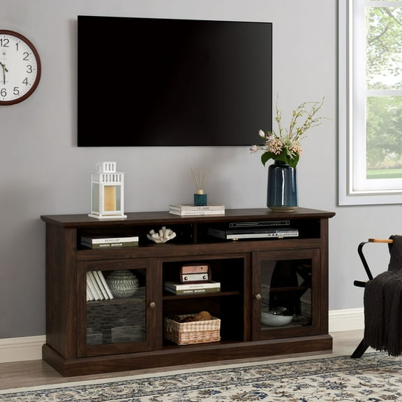 DEALTOPS Modern TV Stand Media Console Center with Open and Closed Space for TVs Up to 65'', Rustic Brown