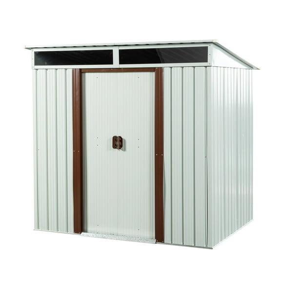 DEALTOPS Outdoor storage sheds 6FTx5FT Pent roof with Double Lockable Doors for Backyard Patio Lawn - White