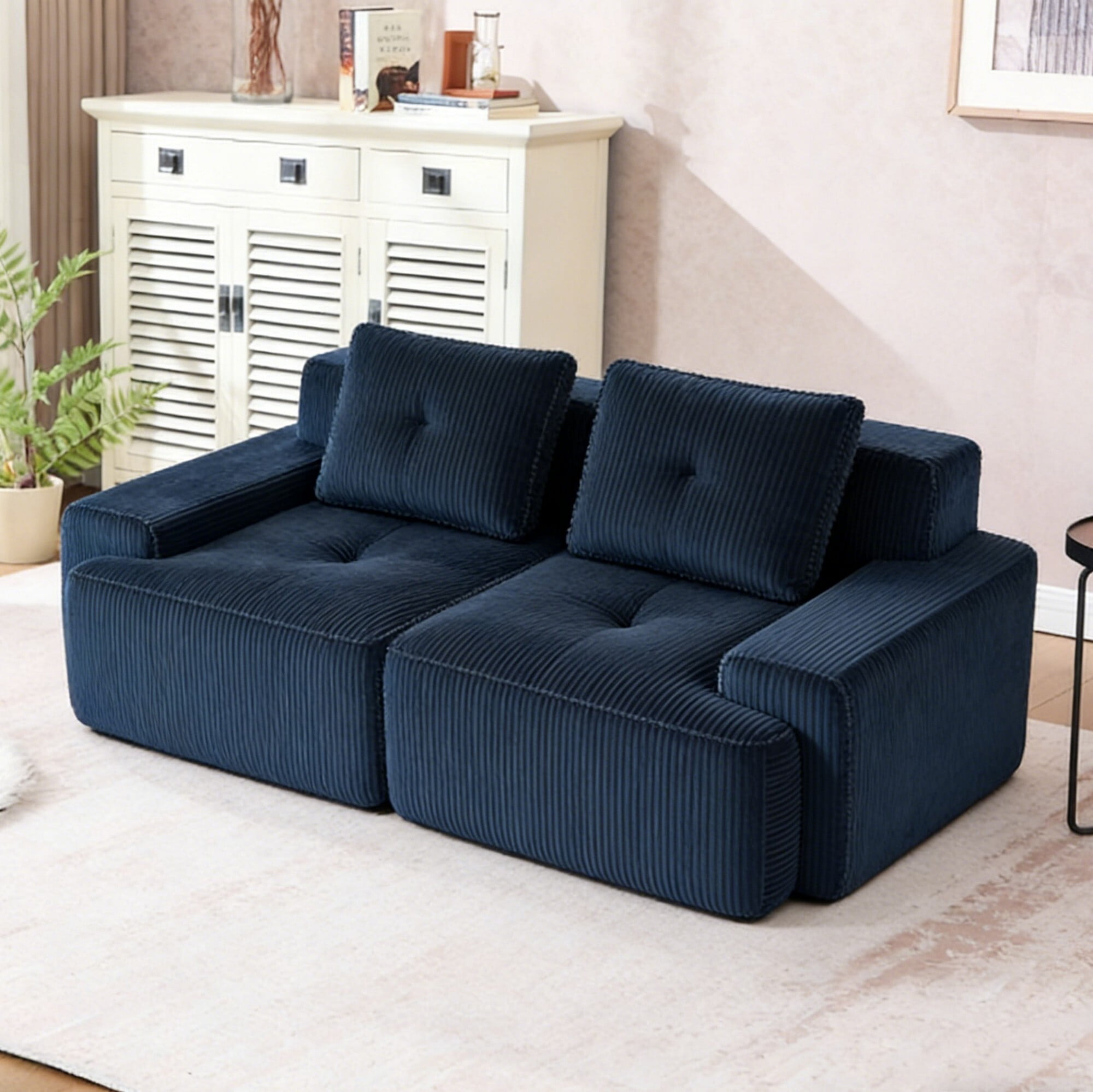 DEALTOPS Oversized Corduroy Loveseat, Sponge Filler Deep Seat 2-Seater Sofa for Living Room, No Assembly Needed, Blue