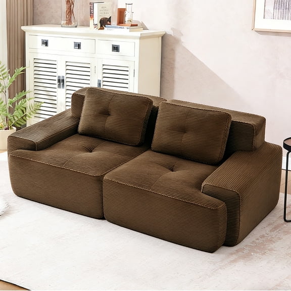 DEALTOPS Oversized Corduroy Loveseat, Sponge Filler Deep Seat 2-Seater Sofa for Living Room, No Assembly Needed, Brown