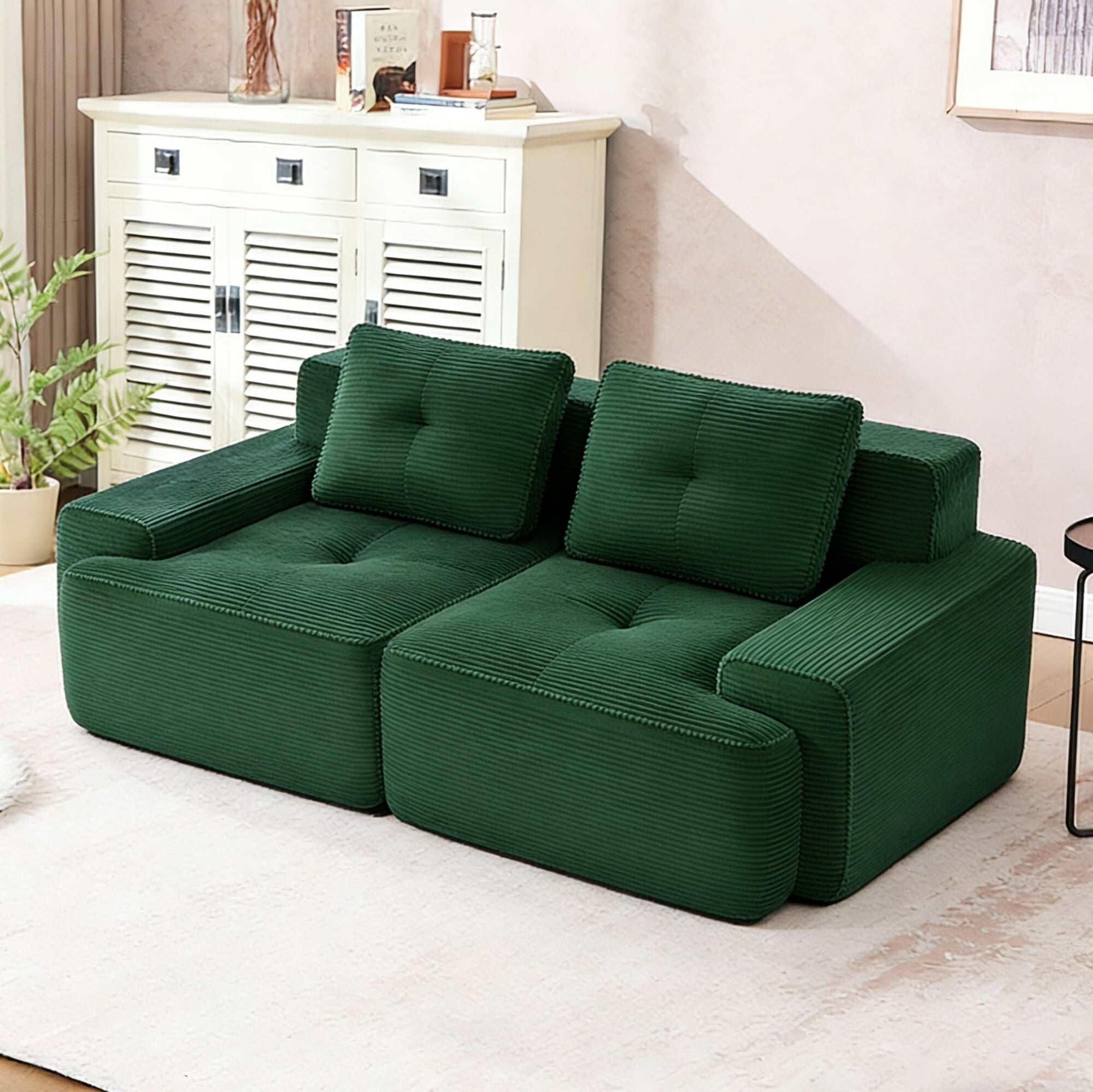 DEALTOPS Oversized Corduroy Loveseat, Sponge Filler Deep Seat 2-Seater Sofa for Living Room, No Assembly Needed, Green