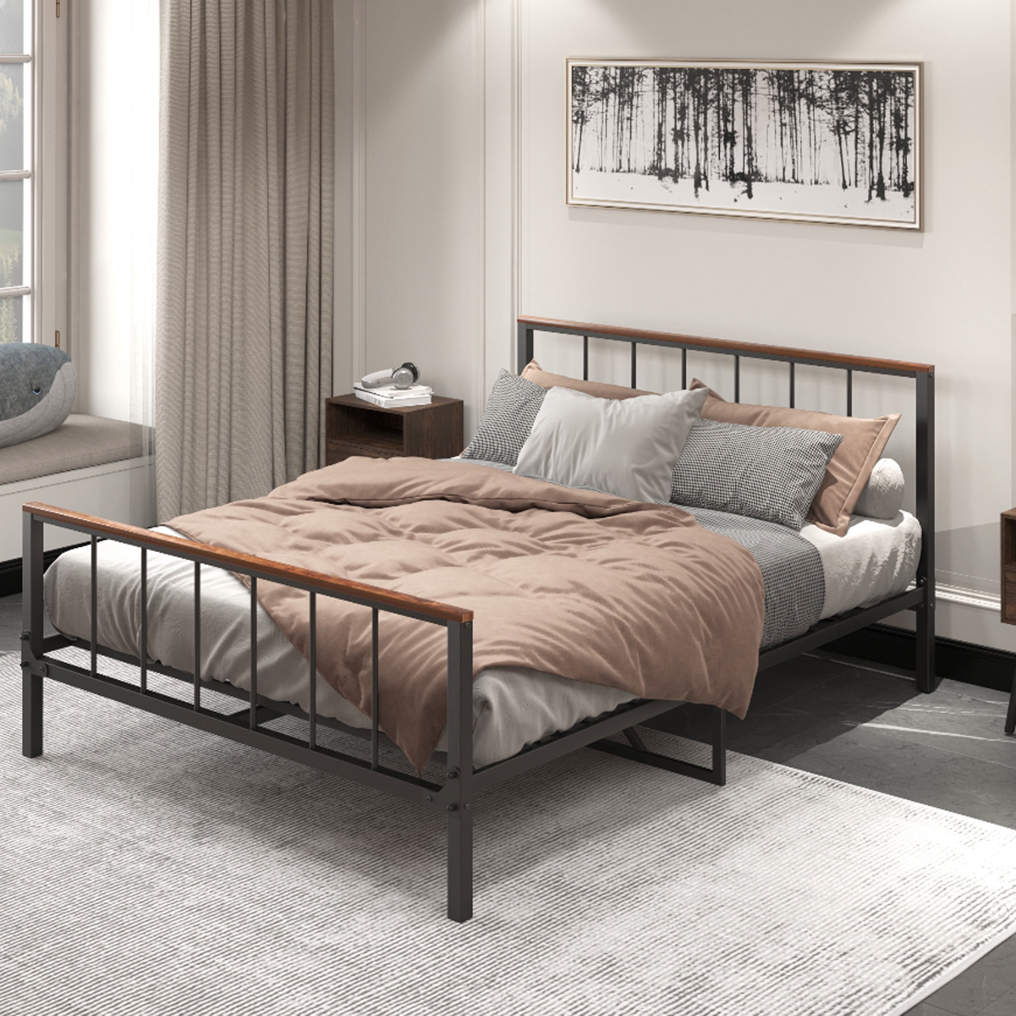 DEALTOPS Queen Metal Platform Bed with Headboard and Footboard, Sturdy Metal Frame, Bedroom, Black