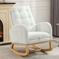 thumbnail image 1 of DEALTOPS Rocking Accent Chair with Footrest High Back Rubber Wood Legs for Bedroom Living Space-White, 1 of 7