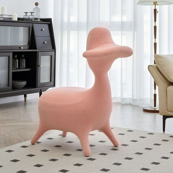 DEALTOPS Sherpa Lamb Fabric Accent Chair, Fun Lambswool Fabric Upholstered Accent Chair for Gaming Room, Living Room, Bedroom - Pink