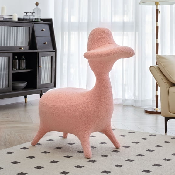 DEALTOPS Sherpa Lamb Fabric Accent Chair, Fun Lambswool Fabric Upholstered Accent Chair for Gaming Room, Living Room, Bedroom - Pink