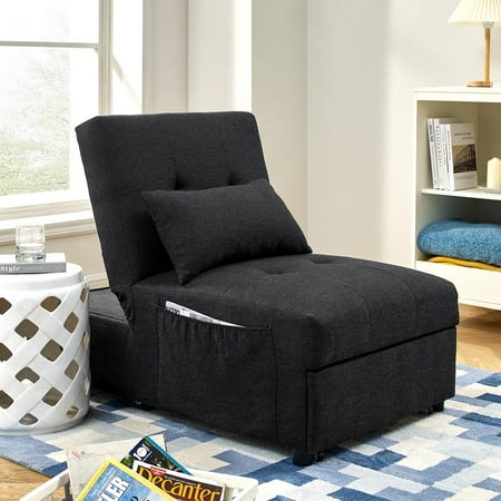 DEALTOPS Single Futon Sofa Bed Sleeper Sofa Chair 4 in 1 Multi-Function Folding Ottoman Sleeper Sofa Bed Couch Lounge for Living Room - Black