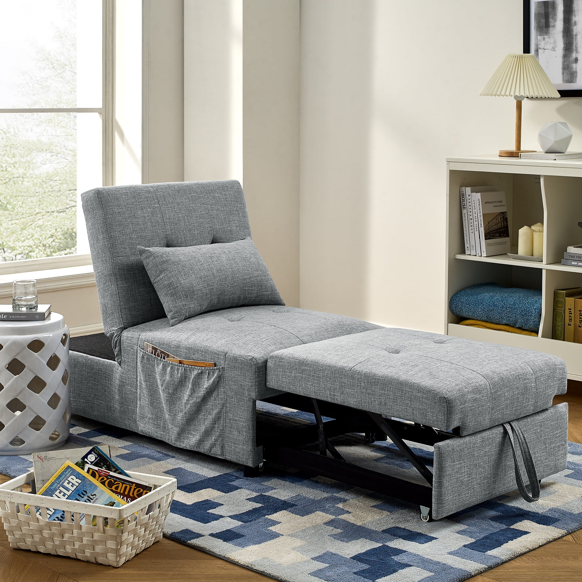 DEALTOPS Single Futon Sofa Bed Sleeper Sofa Chair 4 in 1 Multi-Function Folding Ottoman Sleeper Sofa Bed Couch Lounge for&nbsp;Living Room - Gray