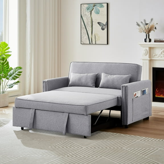 DEALTOPS Sleeper Sofa Bed, 54" Modern Sofa Couch 3 in 1 Convertible Pull Out Bed Loveseat For Living Room - Gray