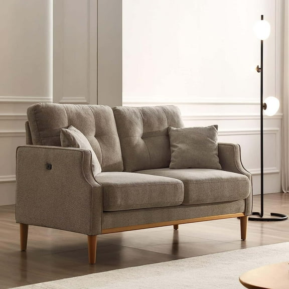 DEALTOPS Small Couch with 2 Pillows, 57'' Accent Loveseat Sofa, Comfy Gray Couch for Living Room, Bedroom