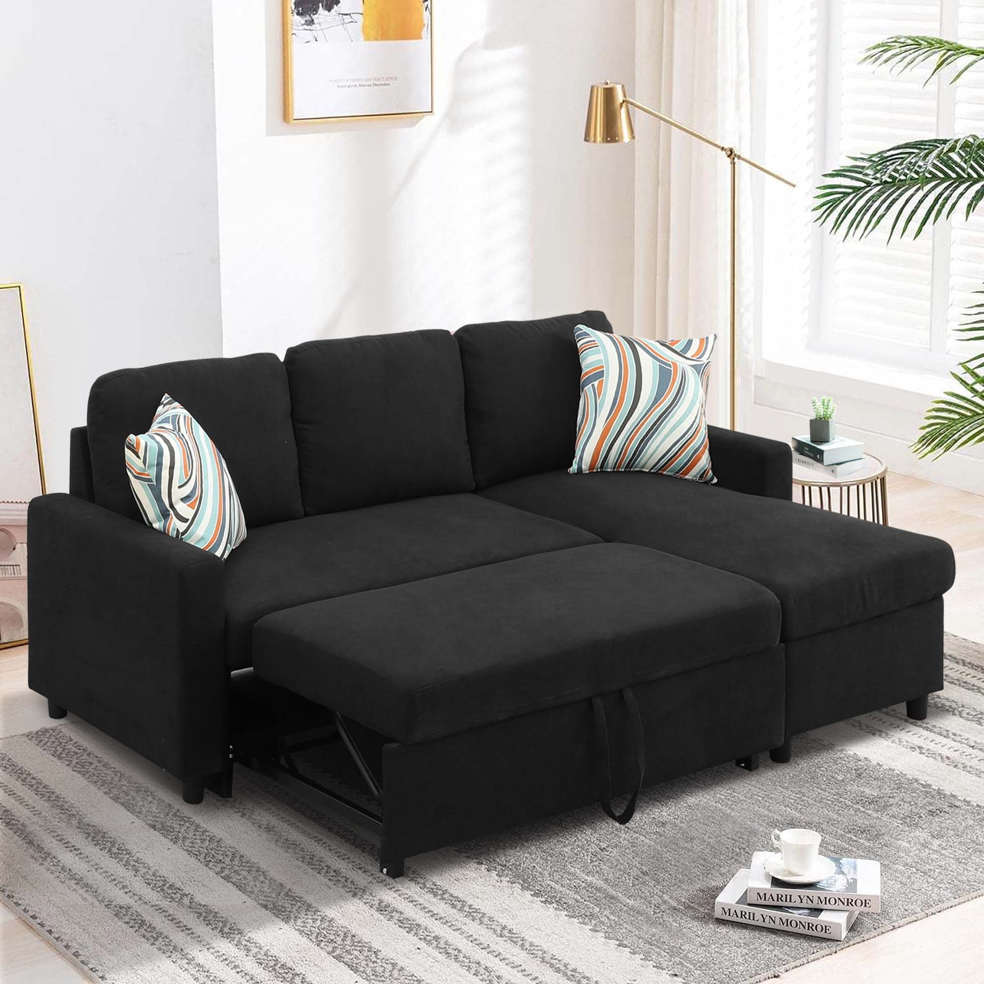DEALTOPS Microfiber Sofa Bed with Storage, Black - Walmart.com