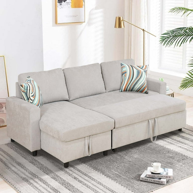 DEALTOPS Sofa Bed 2 in 1 Sofa Sleeper with Storage Chaise Pull Out Couch Bed for Living Room Gray Walmart