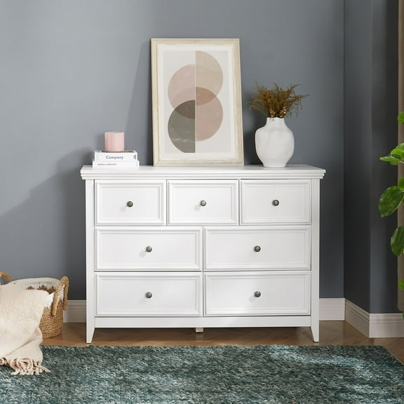 DEALTOPS Stylish Wooden 7-drawer Dresser, Spacious and Versatile Chest of Drawers, White