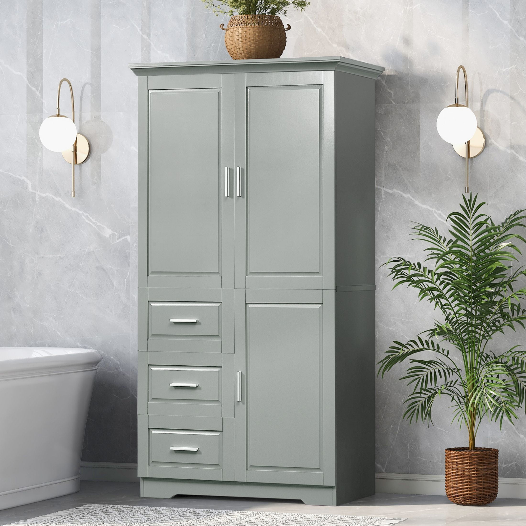 DEALTOPS Tall Storage Cabinet with Spacious Storage and Adjustable Shelves for Bathroom, Living Room, Gray