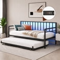 thumbnail image 1 of DEALTOPS Twin Daybed with Trundle, Metal Day Bed Frame with RGB LED Lights & Charging Station, Black, 1 of 8