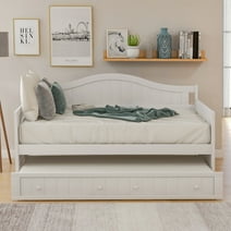 DEALTOPS Twin Daybed with Trundle, Wooden Sofa Bed Frame for Bedroom Living Room, White