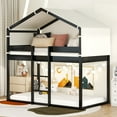 thumbnail image 1 of DEALTOPS Twin Over Twin Bunk Bed Wood Frame with Beige Cotton Tent,House-Shaped - Espresso, 1 of 8