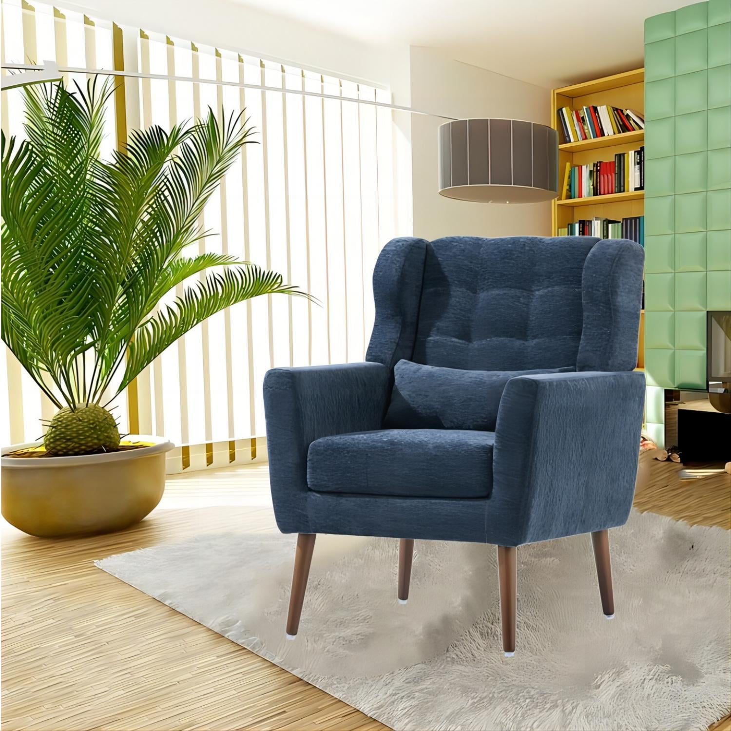 DEALTOPS Upholstered Accent Chair Modern Armchair with Chenille Fabric Lounge for Bedroom-Dark Blue