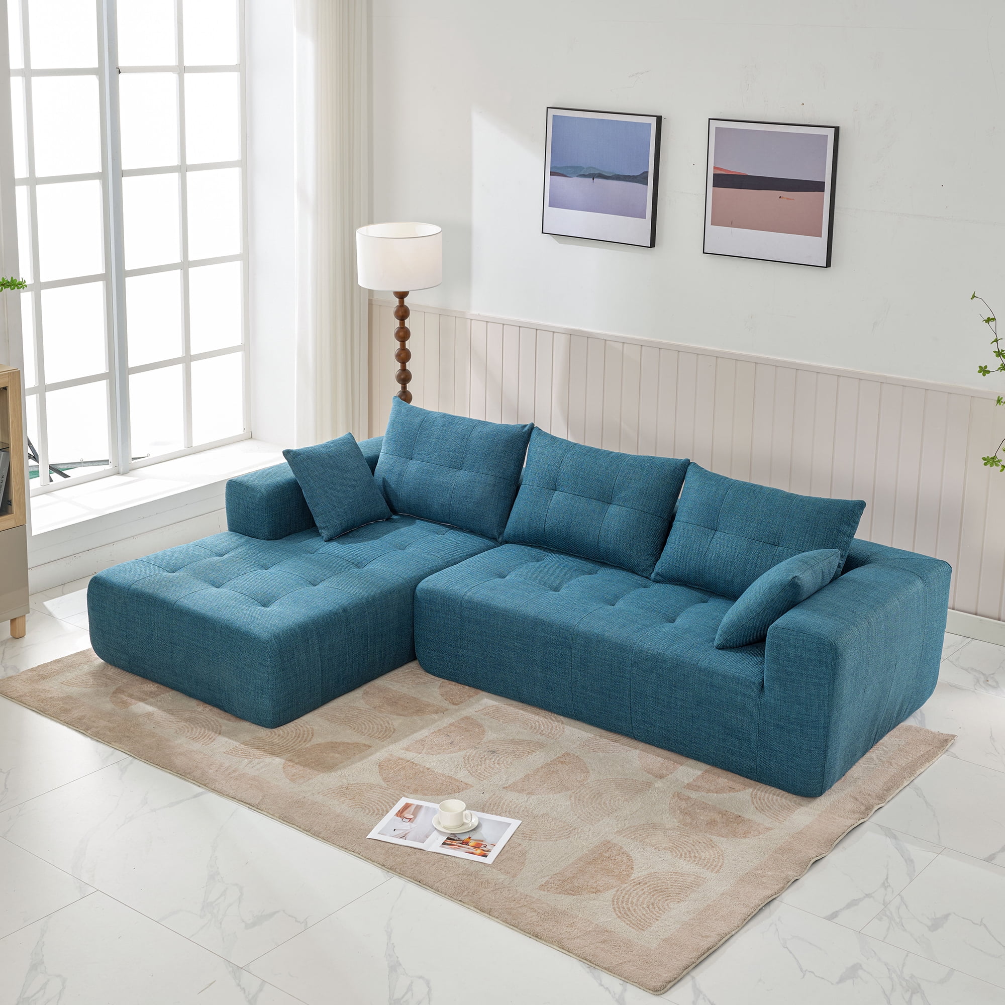 DEALTOPS Upholstered Sectional Sofa, Modern Convertible Modular Sofa Set, 110" L Shaped Sofa Couch, 2 Pieces Living Room Furniture Set, Blue