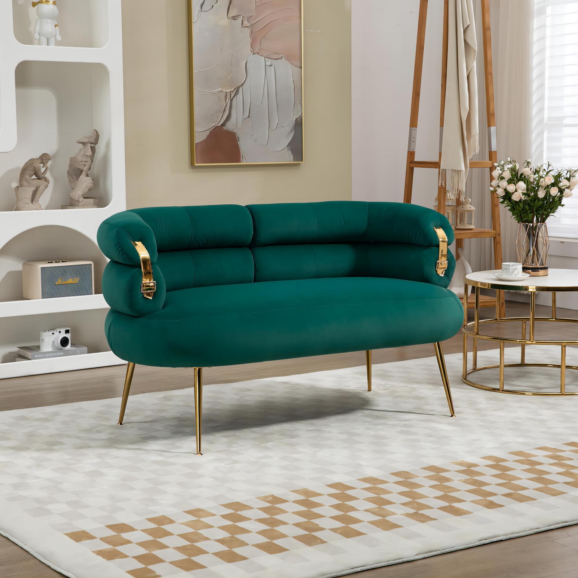 DEALTOPS Velvet Accent Chair Modern Upholstered Armchair with Metal ...