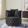 thumbnail image 1 of DEALTOPS Velvet Upholstered Swivel Chair for Living Room, with Button Tufted Design and Movable Wheels, Including 3 Pillows-Black, 1 of 10